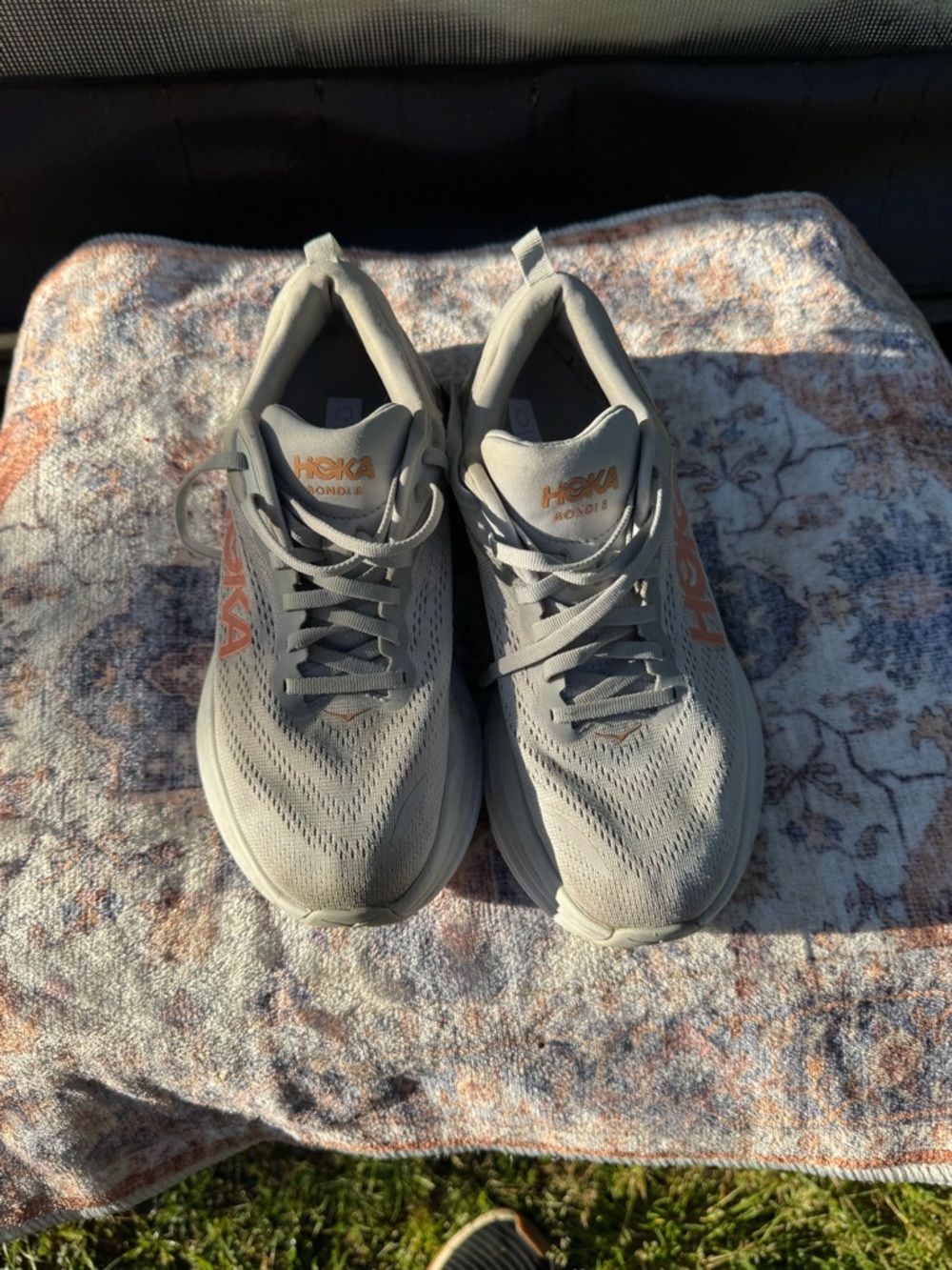 Hoka Neutral Gray Running Shoes with Coral Logo